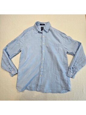 Gap M Mens Fitted Button-Down Shirt Light Blue 100% Linen Casual Long Sleeve